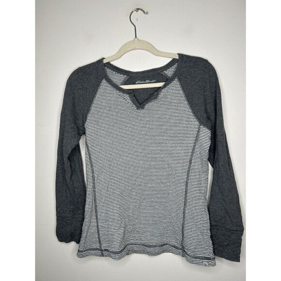 Eddie Bauer Womens Gray Striped Long Sleeve Shirt Size Medium - Picture 1 of 8